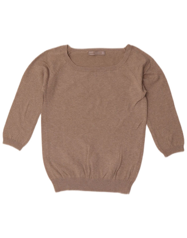 Maglione Zara da donna con scollo a barca con maniche a 3/4 UK 12 Cotone grigio medio