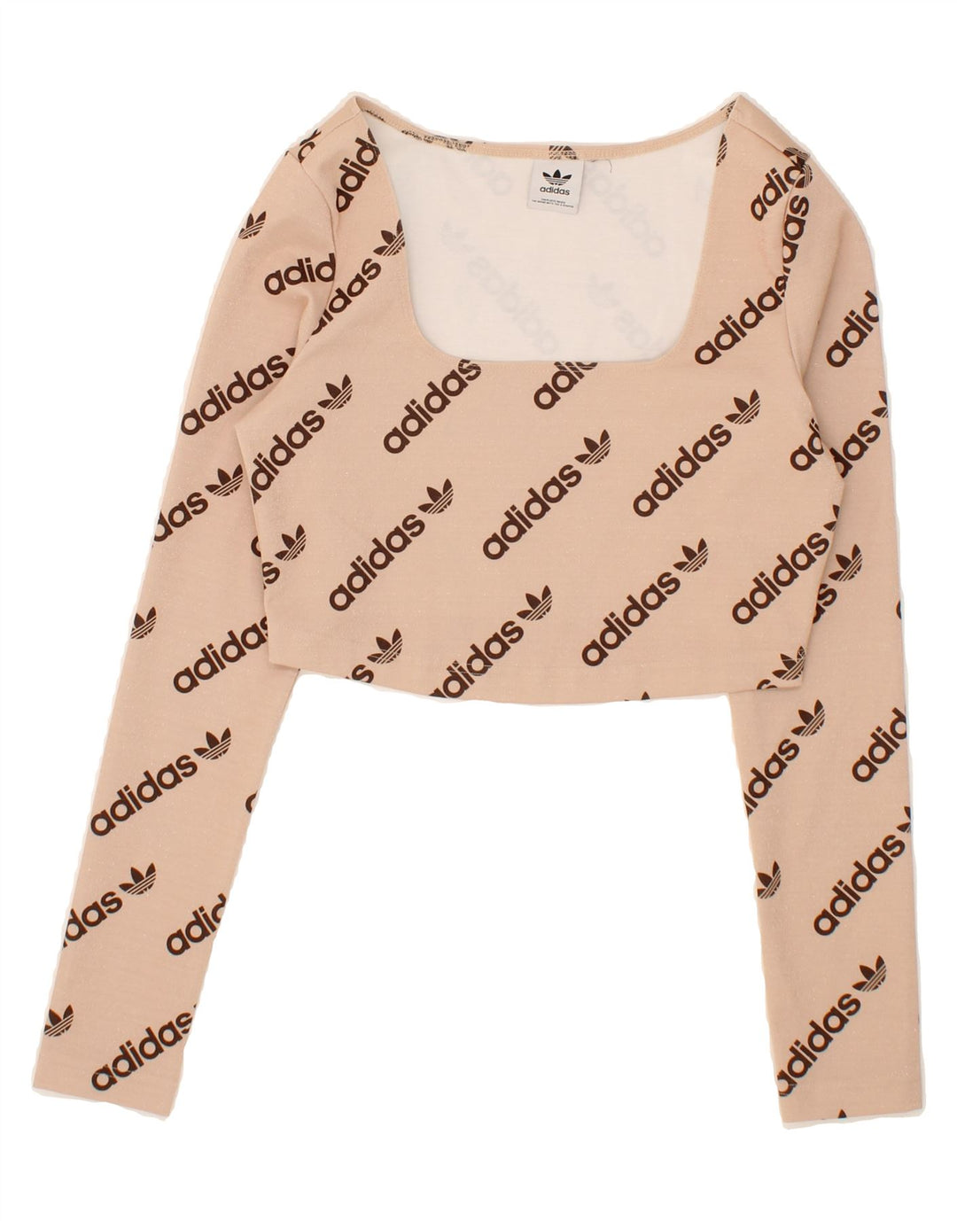 ADIDAS Womens Crop Graphic Top Long Sleeve UK 12 Medium Beige Polyester Vintage Adidas and Second-Hand Adidas from Messina Hembry 