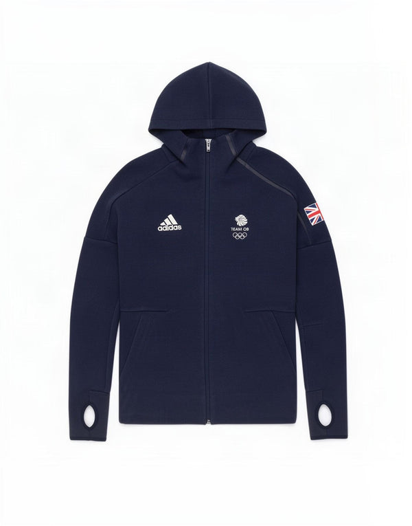 Felpa con cappuccio e zip Adidas Team GB da donna UK 8 Small in poliestere blu navy