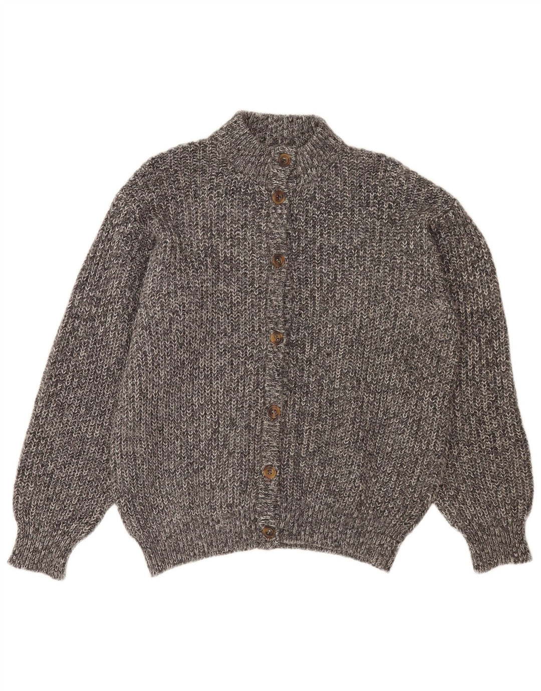 Maglione cardigan da donna vintage UK 14 Lana di alpaca screziata grigio medio
