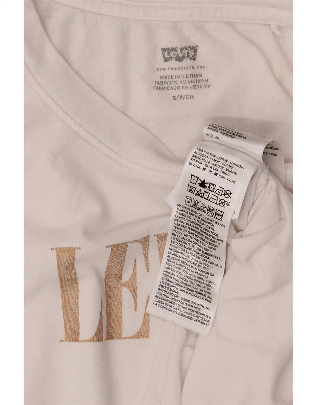 Levi's T-shirt grafica oversize da donna Top UK 10 Small Cotone bianco