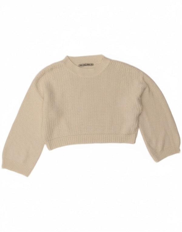 Maglione girocollo corto vestibilità ampia da donna Zara UK 16 grande bianco sporco