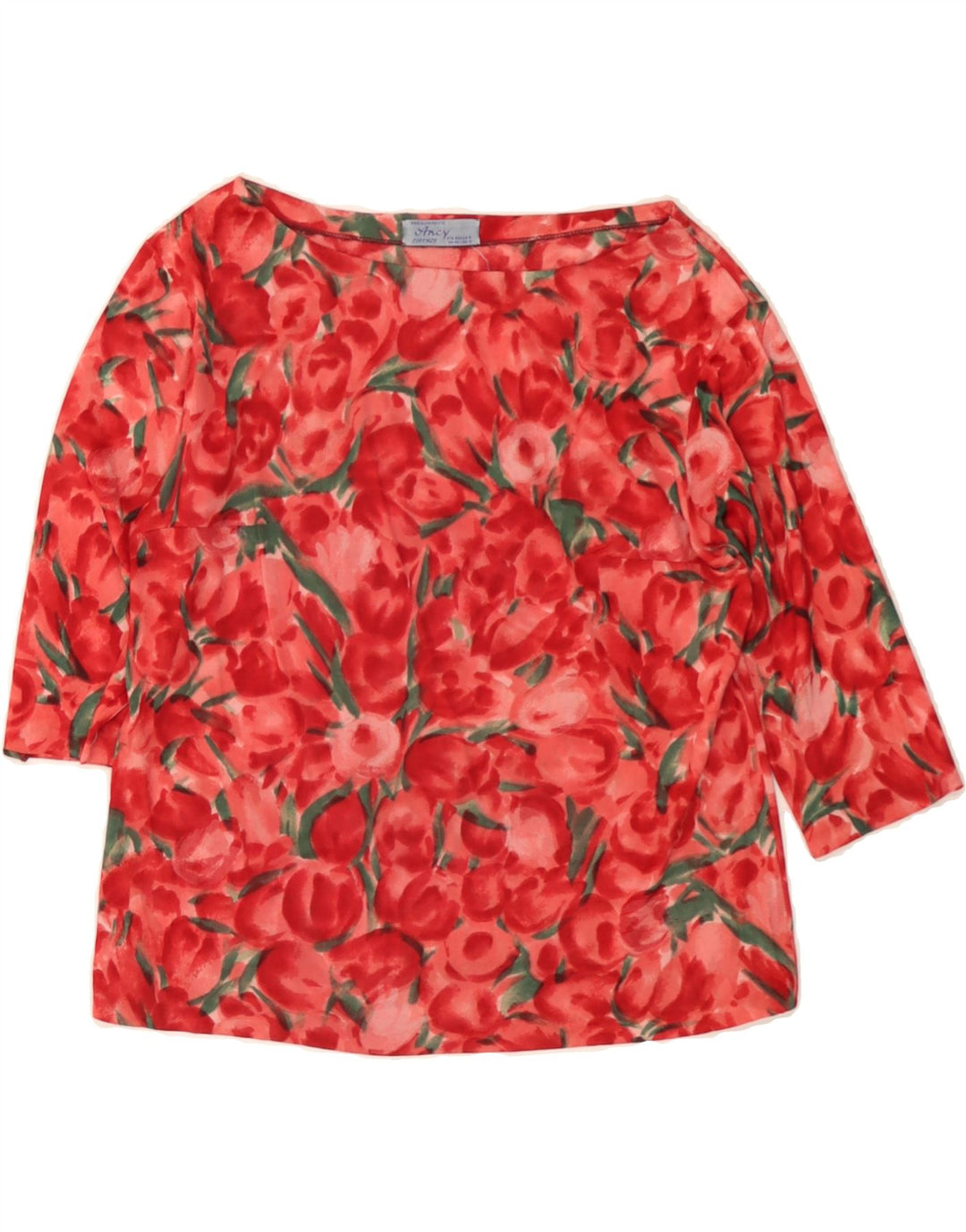 VINTAGE Womens 3/4 Sleeve Blouse Top UK 14 Medium Red Floral Vintage Vintage and Second-Hand Vintage from Messina Hembry 