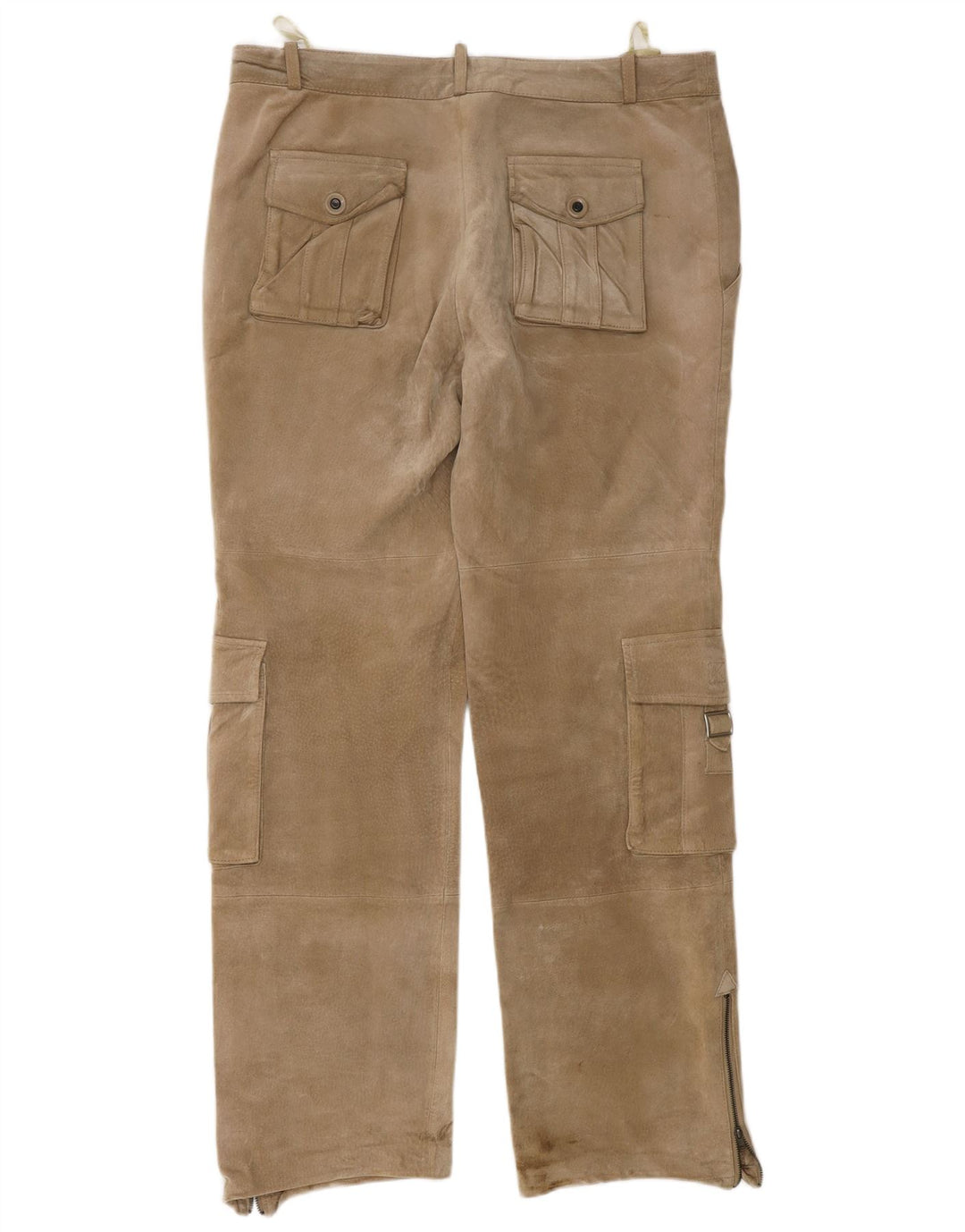 JOHN F GEE Pantaloni cargo dritti in pelle scamosciata da uomo EU 50 Large W34 L32 Beige