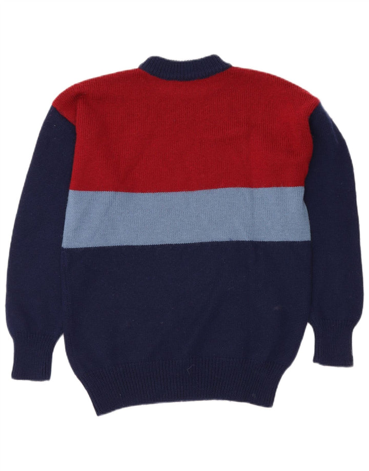 VINTAGE Maglione da uomo con collo alto e color block blu navy medio