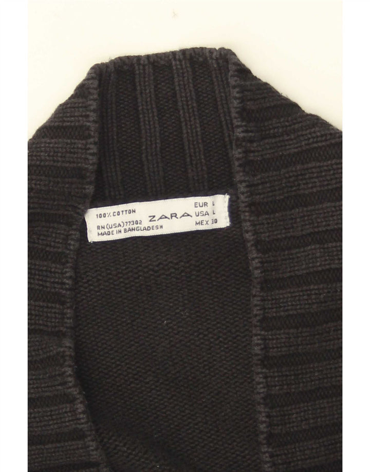 Maglione cardigan aperto da donna Zara UK 14 grande cotone nero