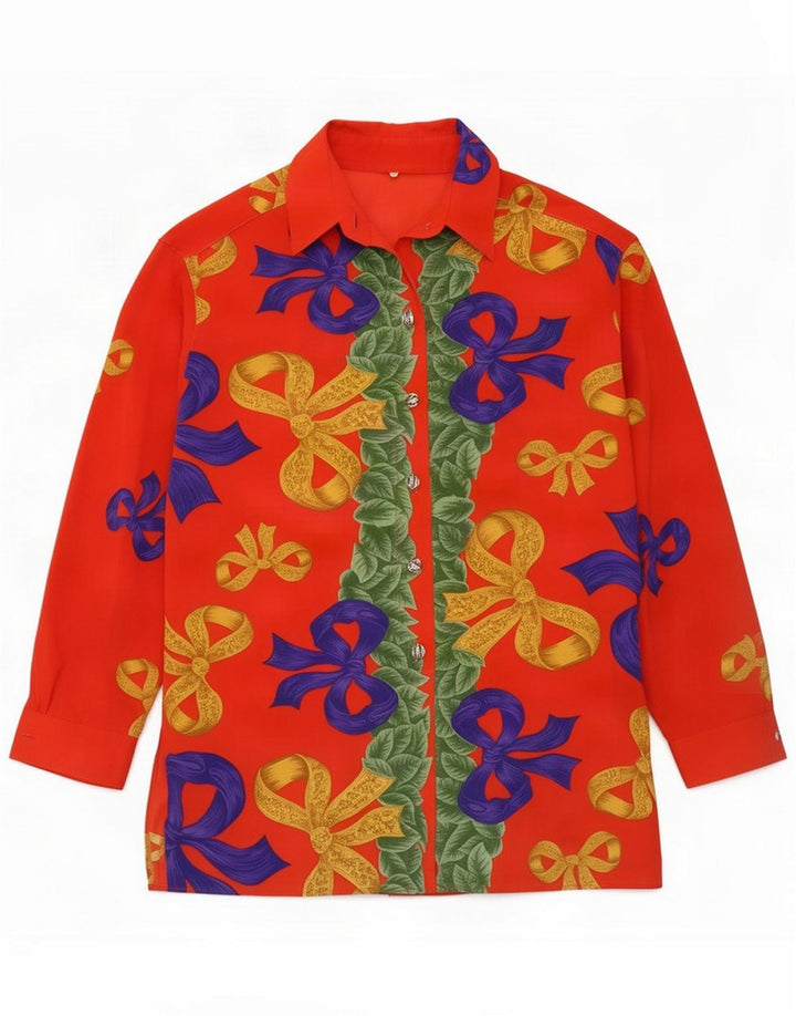 Camicia camicia vintage da donna con motivo astratto UK 16 grande rossa