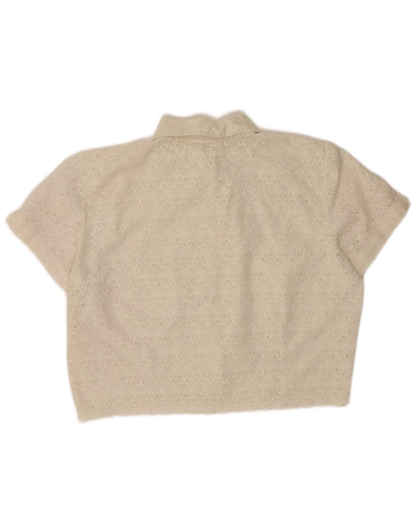 Camicetta a maniche corte corta da donna vintage UK 14 floreale bianco medio