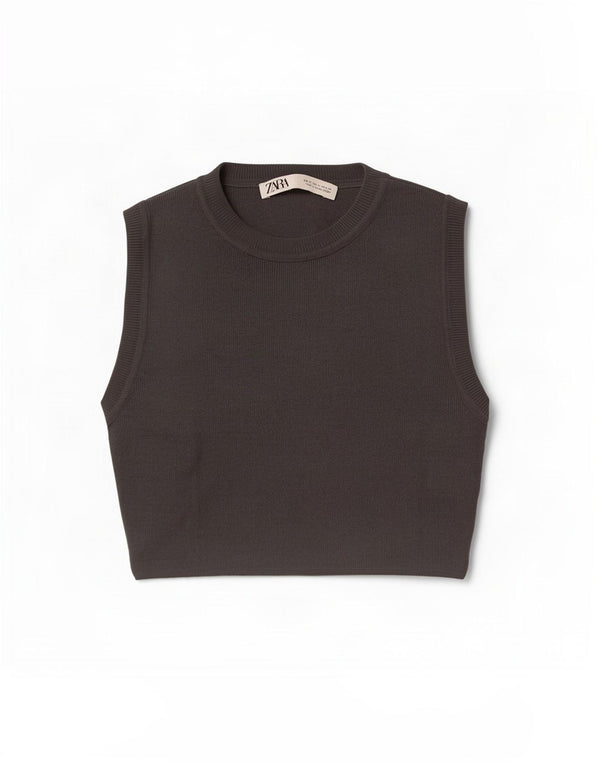Canotta corta da donna Zara UK 12 Viscosa grigio medio