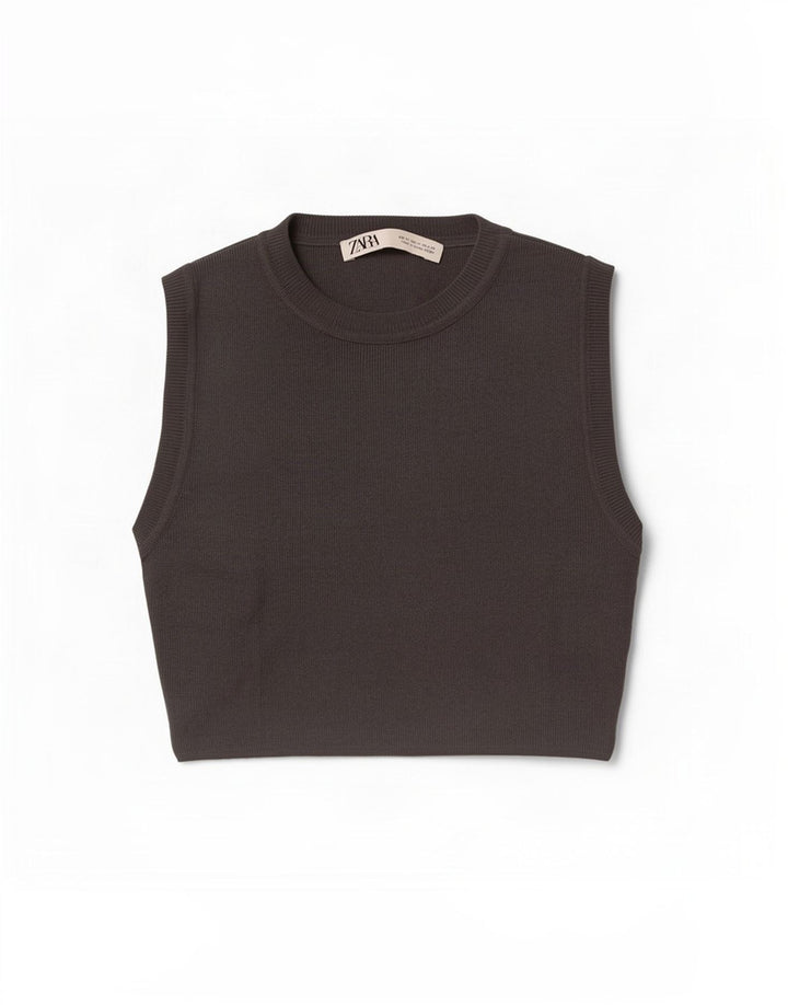 Canotta corta da donna Zara UK 12 Viscosa grigio medio