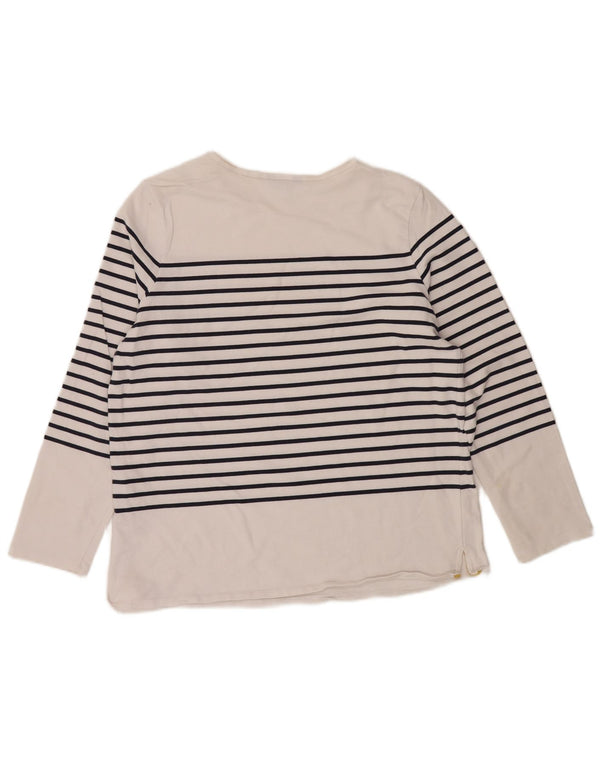 JOULES Top da donna a maniche lunghe UK 16 Large White Striped Cotton