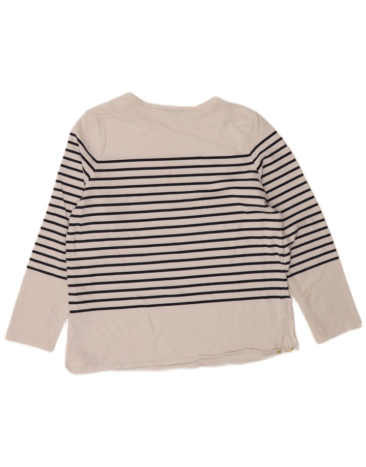 JOULES Top da donna a maniche lunghe UK 16 Large White Striped Cotton