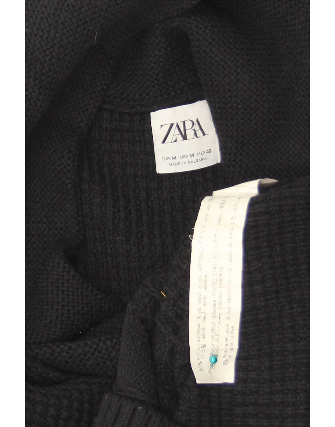 Maglione Zara da uomo con collo a scialle, acrilico nero medio
