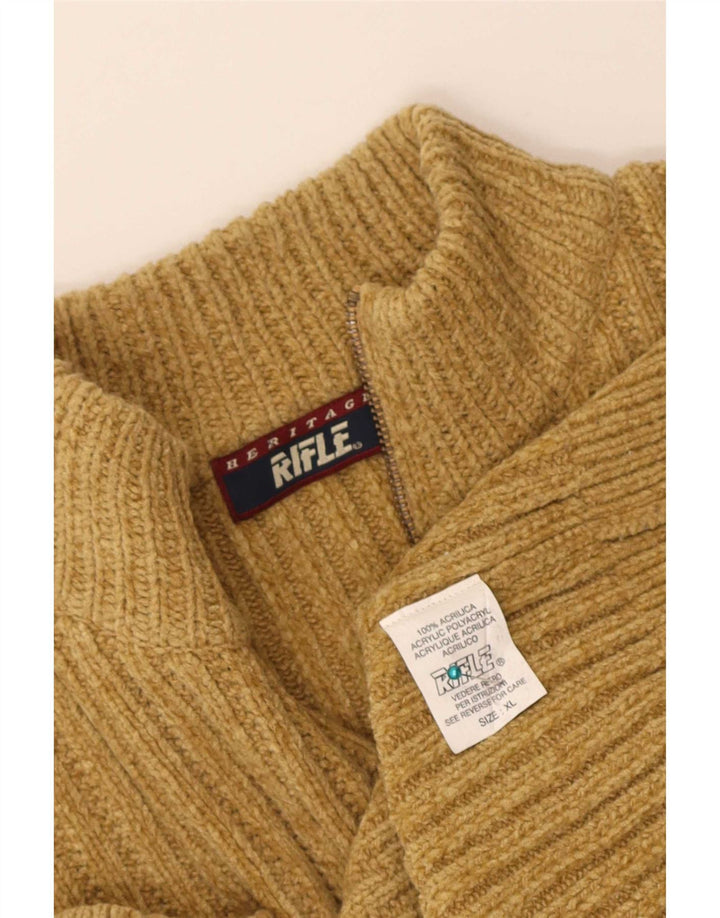 Maglione da uomo Rifle con zip e collo XL in acrilico giallo