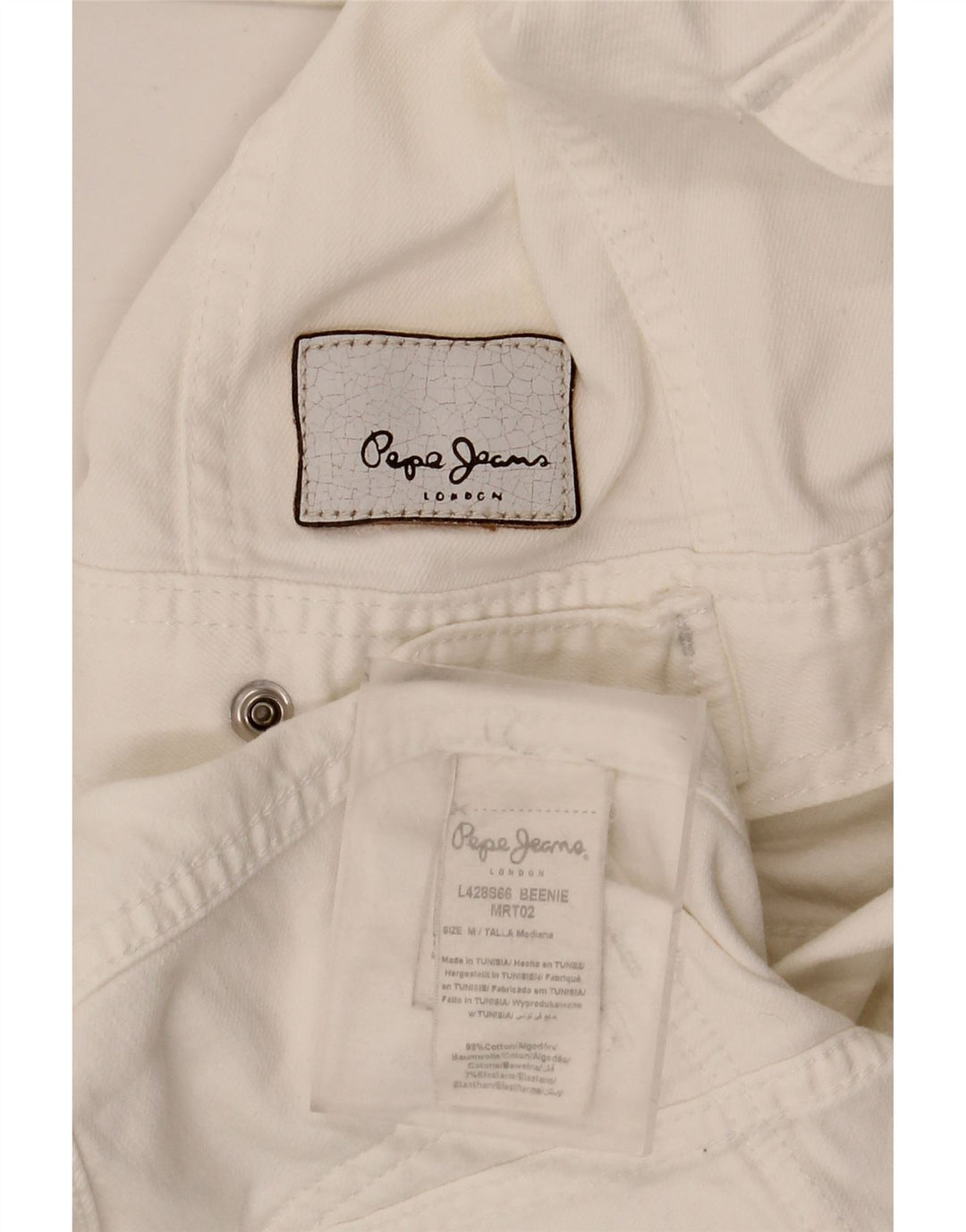 PEPE Jeans Giacca in denim corta da donna UK 12 Cotone bianco medio