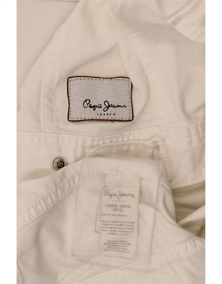 PEPE Jeans Giacca in denim corta da donna UK 12 Cotone bianco medio