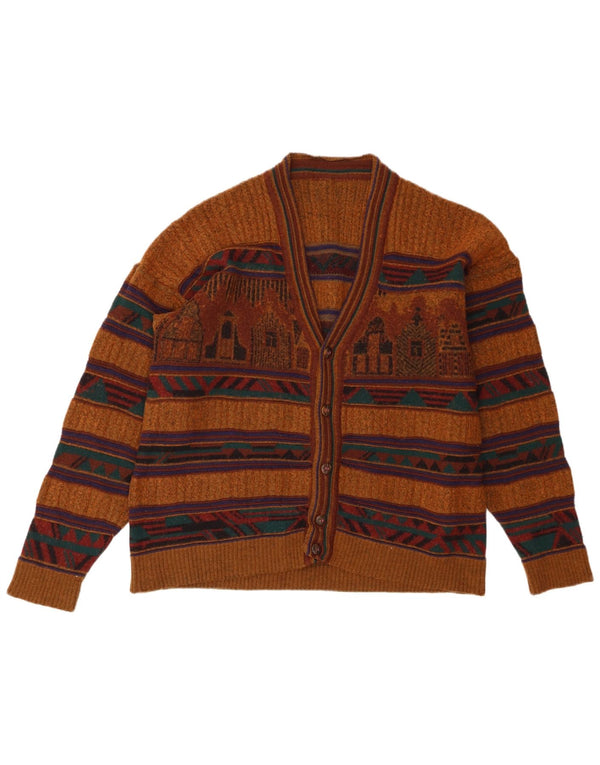 Maglione cardigan da uomo vintage marrone medio geometrico