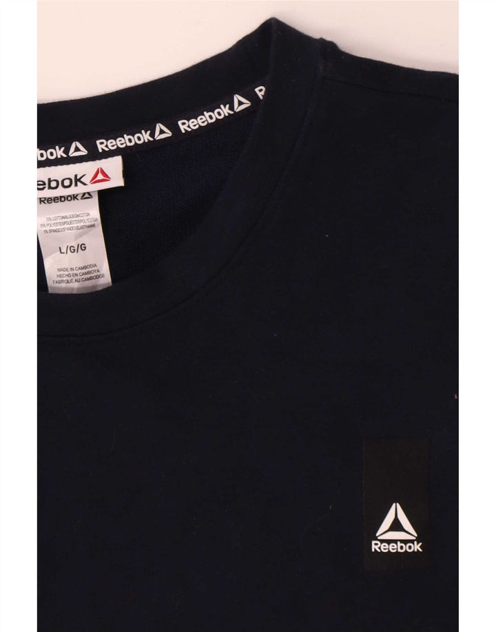 Felpa Reebok da uomo, maglione grande, in cotone blu navy