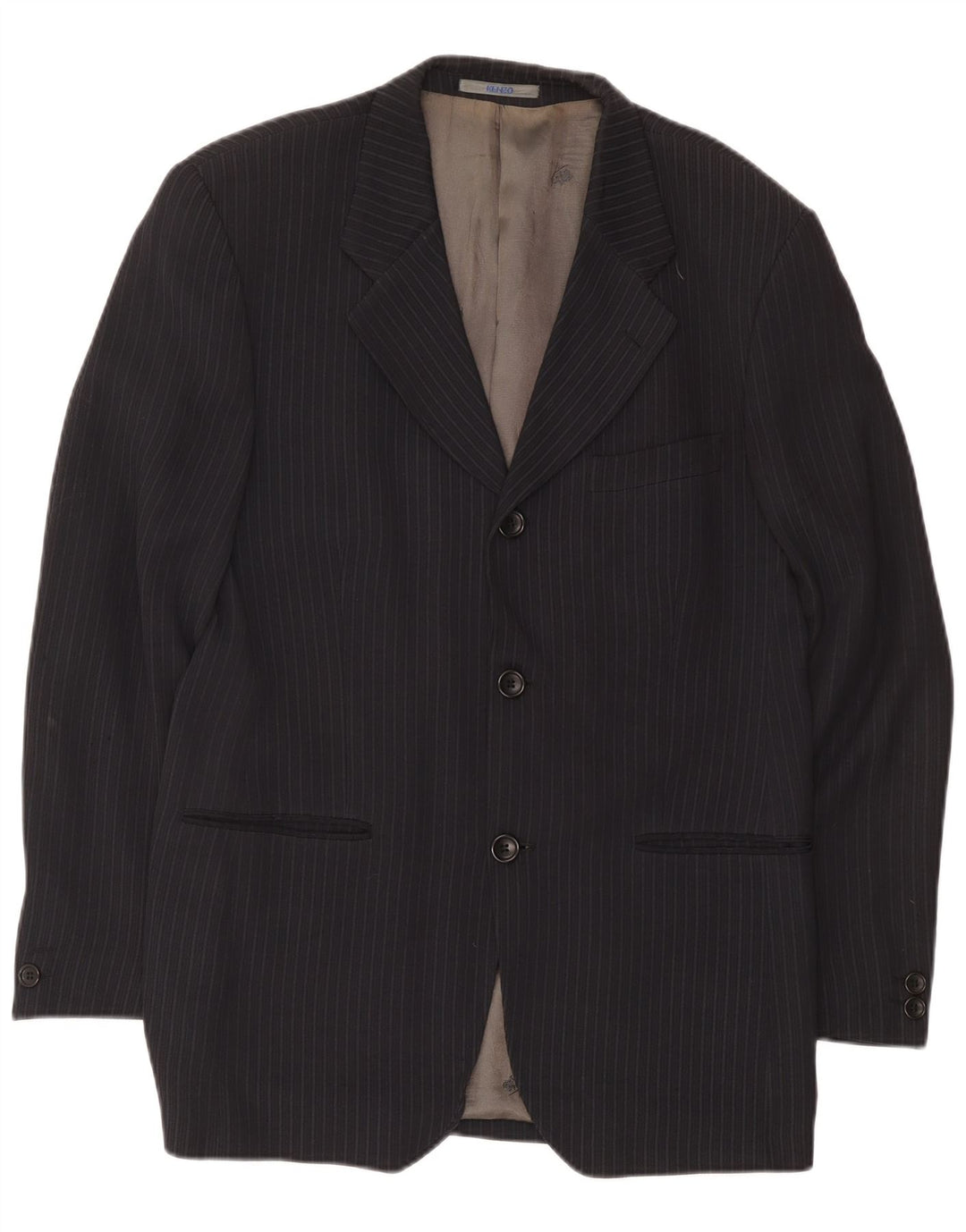 Giacca blazer da uomo a 3 bottoni Kenzo IT 50 grande acetato a righe blu navy