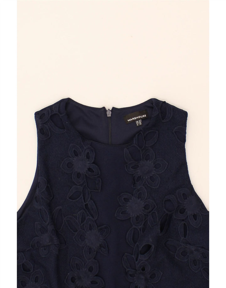 WAREHOUSE Womens Sleeveless Basic Dress UK 10 Small Navy Blue Floral Vintage Warehouse and Second-Hand Warehouse from Messina Hembry 