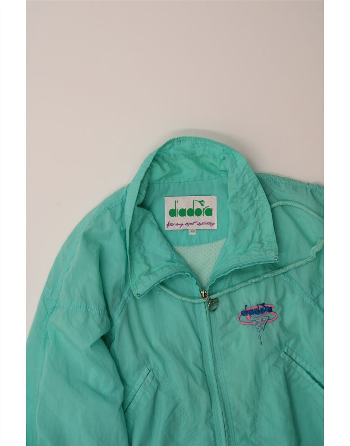 DIADORA Womens Oversized Windbreaker Jacket UK 6 XS Turquoise Polyester Vintage Diadora and Second-Hand Diadora from Messina Hembry 