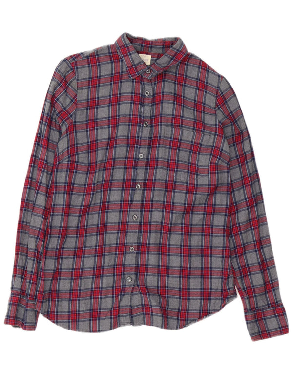 Camicia in flanella da donna J. Crew UK 10 piccolo cotone a quadri grigi