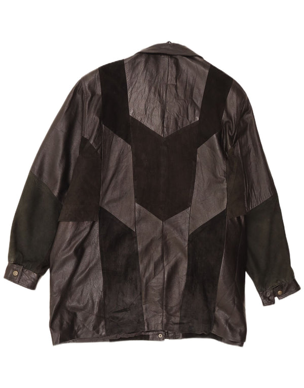 Giacca in pelle da donna vintage in pelle UK 20 2XL Patchwork nera retrò