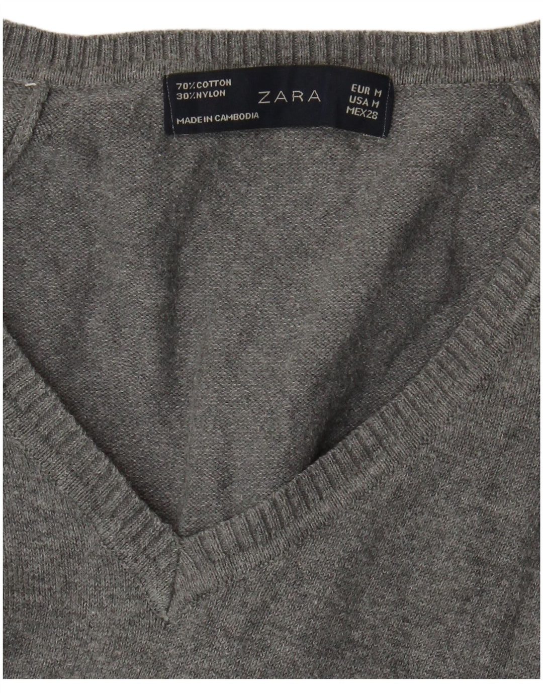 Maglione con scollo a V da donna Zara UK 12 Cotone grigio medio