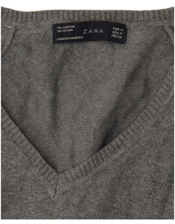 Maglione con scollo a V da donna Zara UK 12 Cotone grigio medio