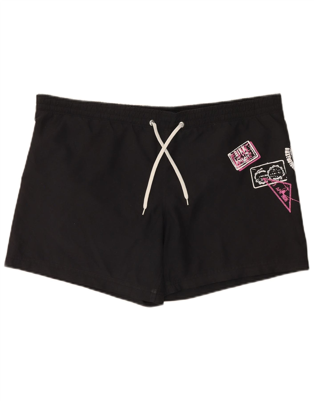 BIKKEMBERGS Mens Graphic Swimming Shorts Medium Black Polyester