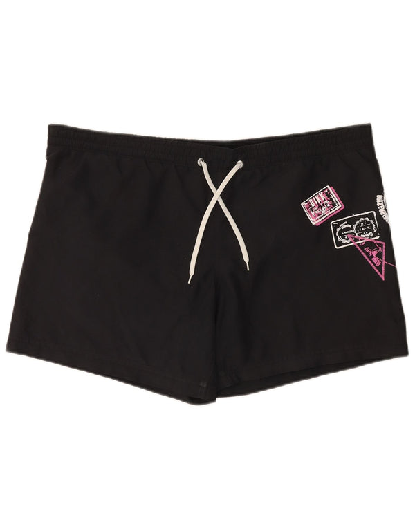 BIKKEMBERGS Mens Graphic Swimming Shorts Medium Black Polyester