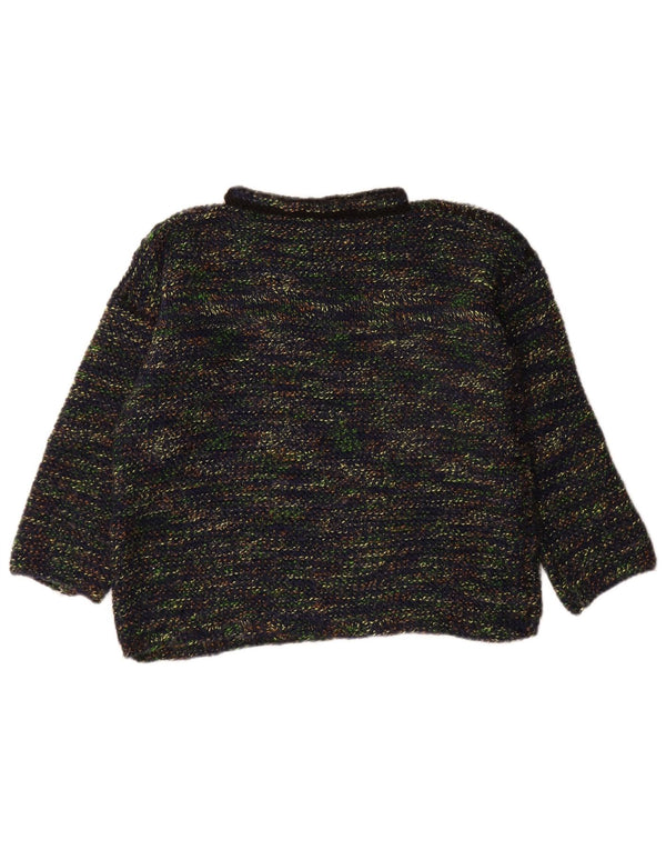 Maglione maglione vintage da donna con collo dolcevita UK 14 grande blu navy screziato