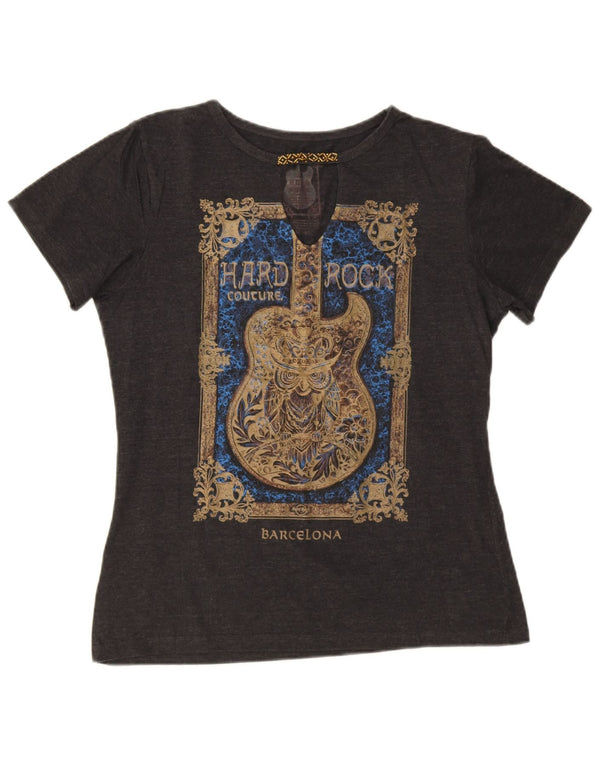 Hard Rock Cafe Womens Barcelona Graphic T-Shirt Top UK 16 Large Grey