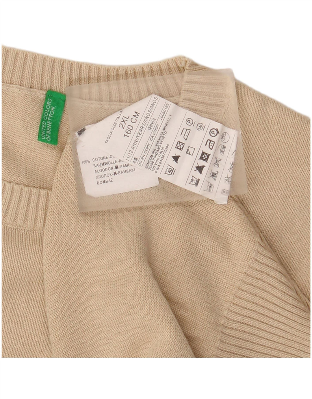 BENETTON Maglione girocollo bambino 11-12 anni 2XL Cotone beige