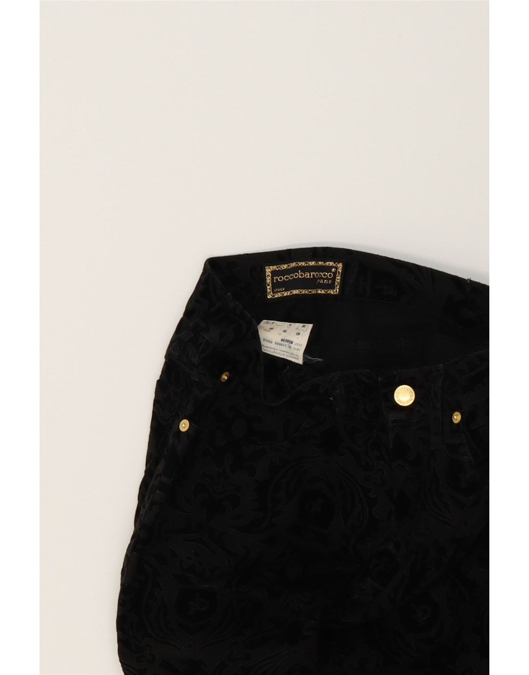 ROCCOBAROCCO Womens Casual Trousers IT 43 Medium W36 L30 Black Paisley Vintage Roccobarocco and Second-Hand Roccobarocco from Messina Hembry 