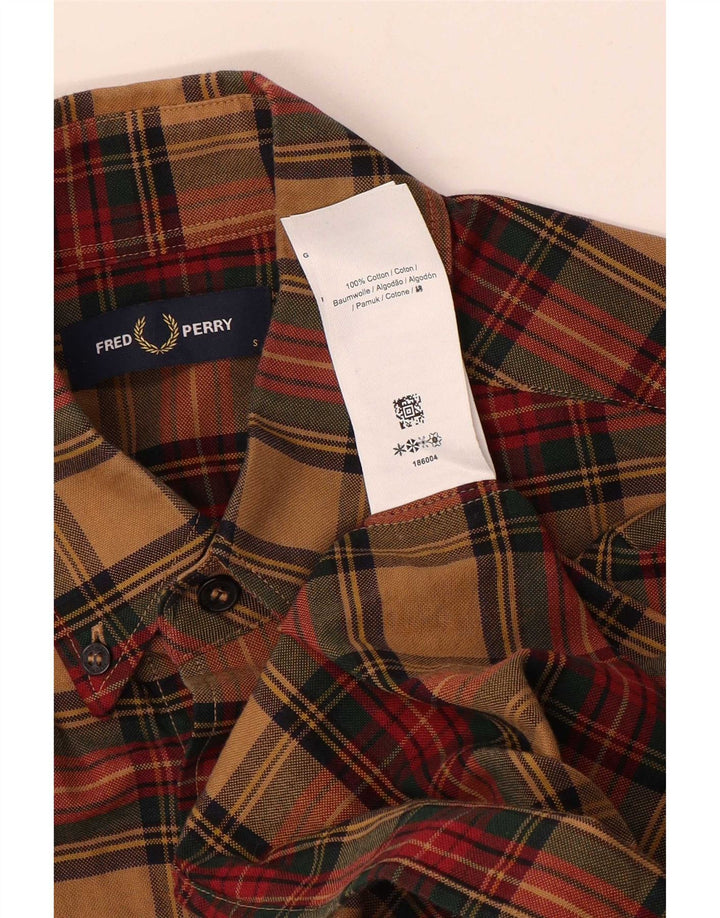 Camicia da uomo Fred Perry piccola in cotone a quadri marroni