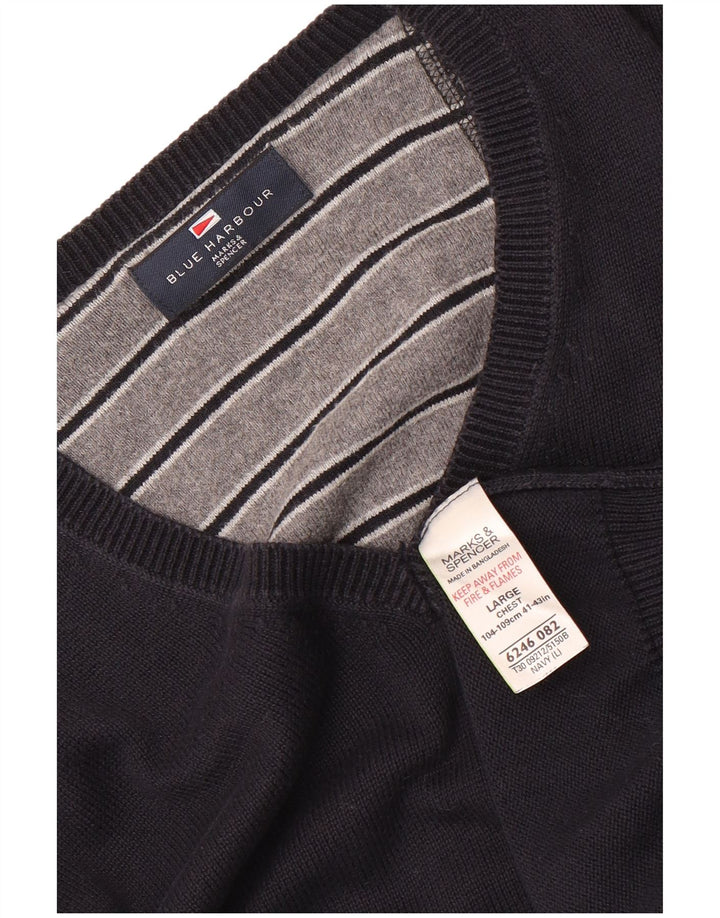 Maglione da uomo Marks & Spencer Blue Harbour con scollo a V grande blu navy