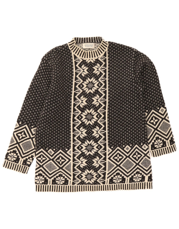 Maglione maglione girocollo da donna Benetton UK 10 Small Black Fair Isle