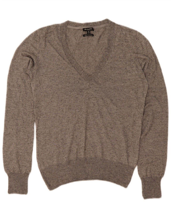 Maglione maglione con scollo a V da donna Massimo Dutti UK 12 Seta grigio medio