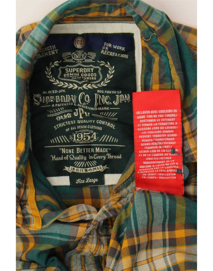 Camicia da uomo in flanella Superdry, cotone a quadri verdi grandi