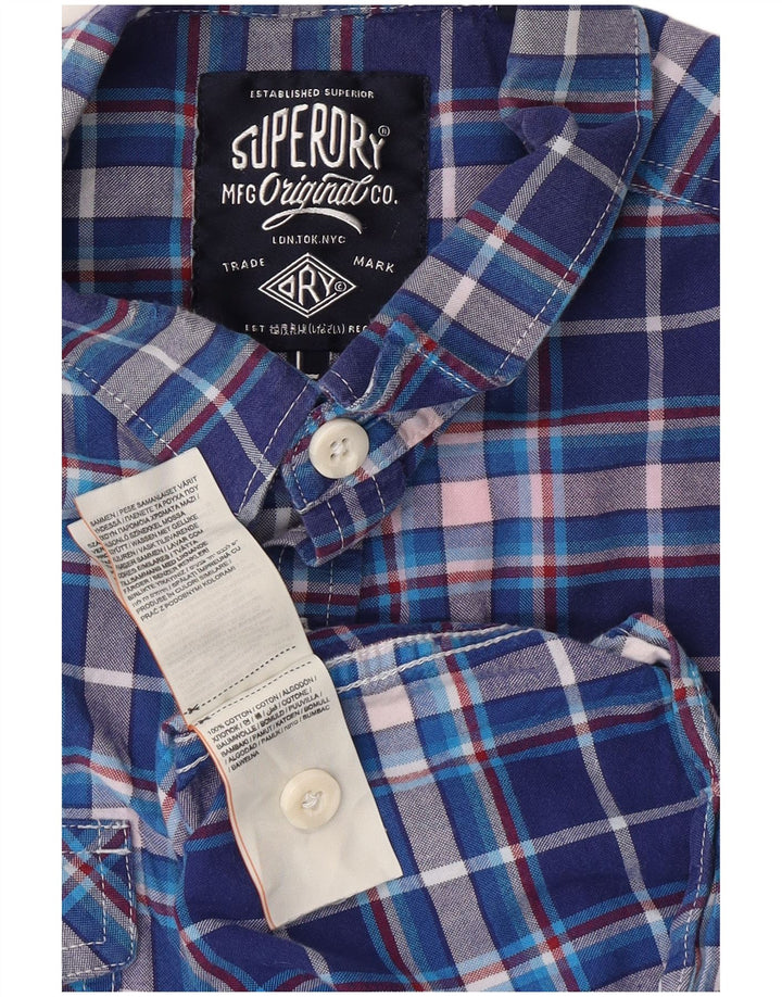 Camicia a maniche corte da uomo Superdry in cotone a quadri blu grandi