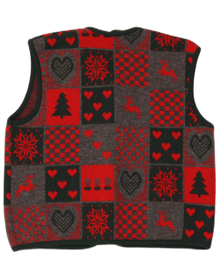 Gilet lavorato a maglia da donna Berwin & Wolff EU 44 XL Rosso Patchwork in lana vergine