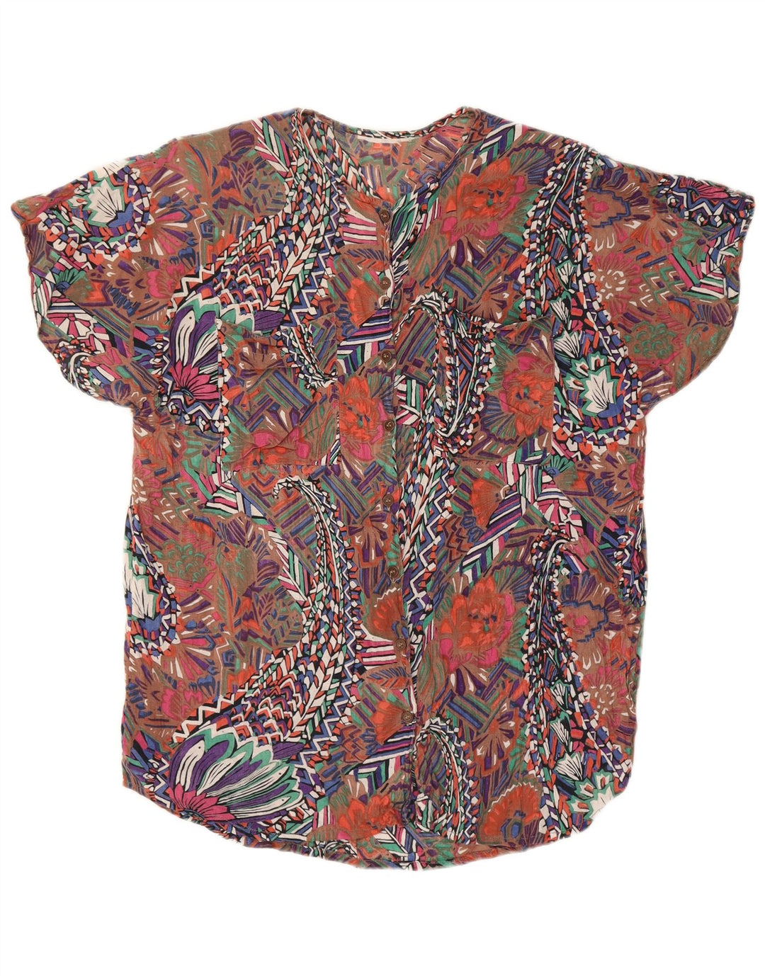 Camicetta camicia vintage da donna con motivo astratto UK 14 grande multicolore