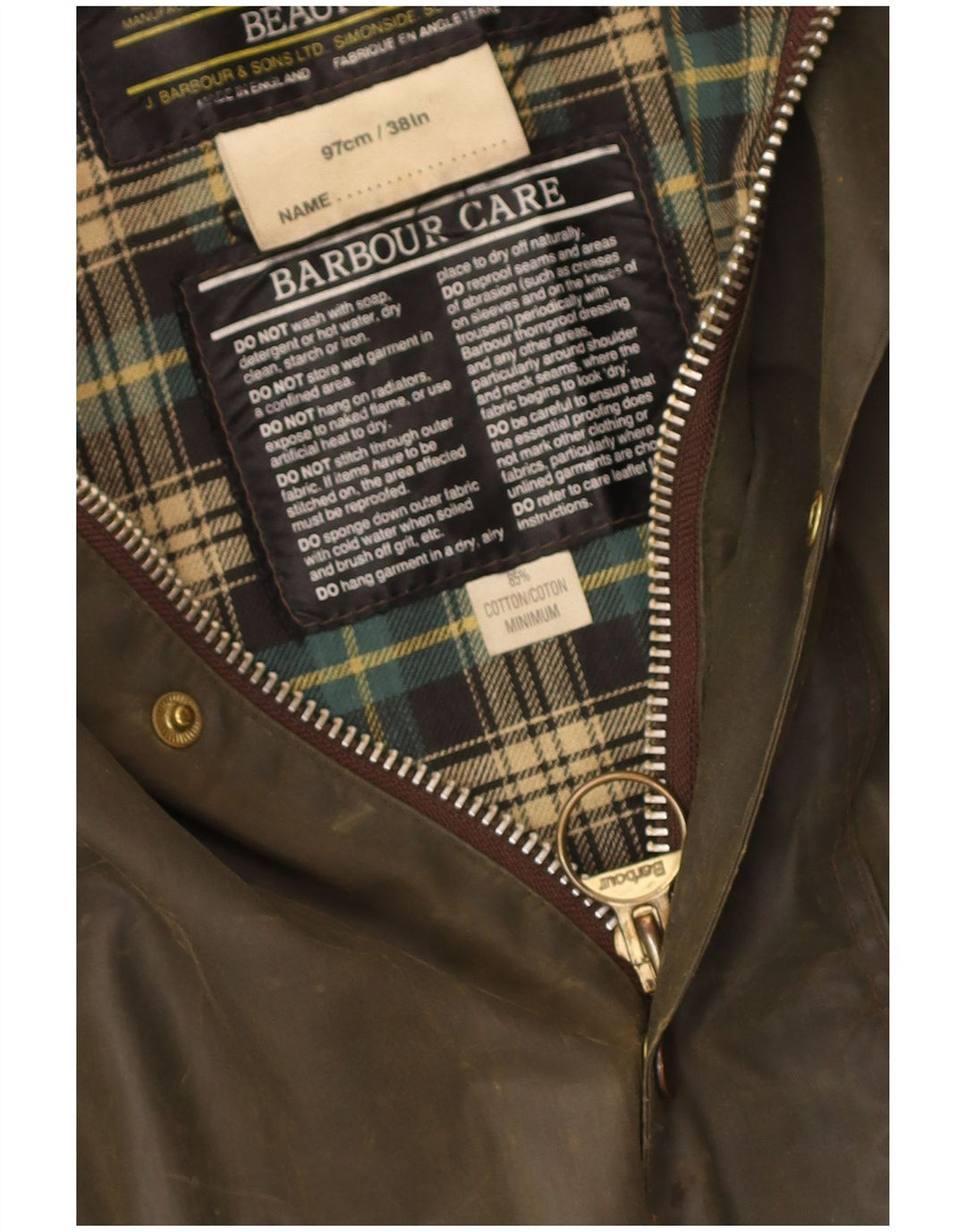 Barbour Mens Waxed Cotton Jacket UK 38 Small Khaki