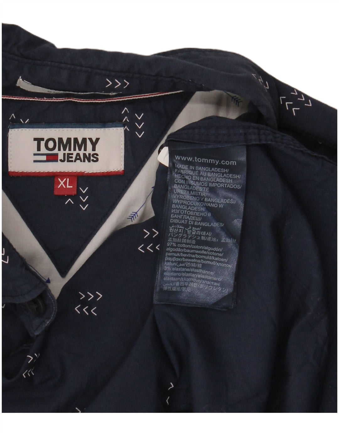 Camicia da uomo con motivo astratto Tommy Hilfiger XL in cotone blu navy