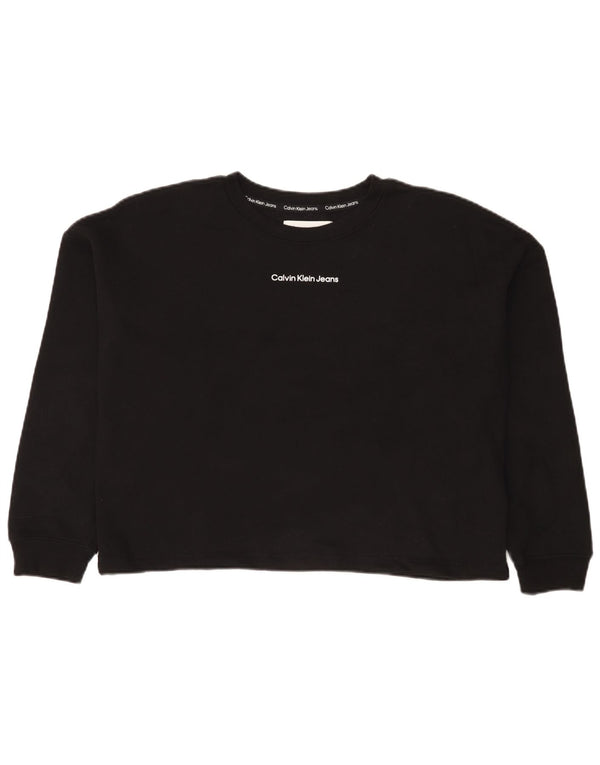 Calvin Klein Jeans da donna Crop Graphic Felpa Maglione UK 16 Large Nero