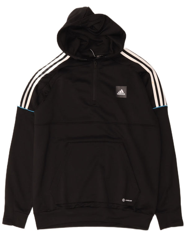 Felpa con cappuccio e collo con zip Adidas Aeroready da uomo, grande, in poliestere nero