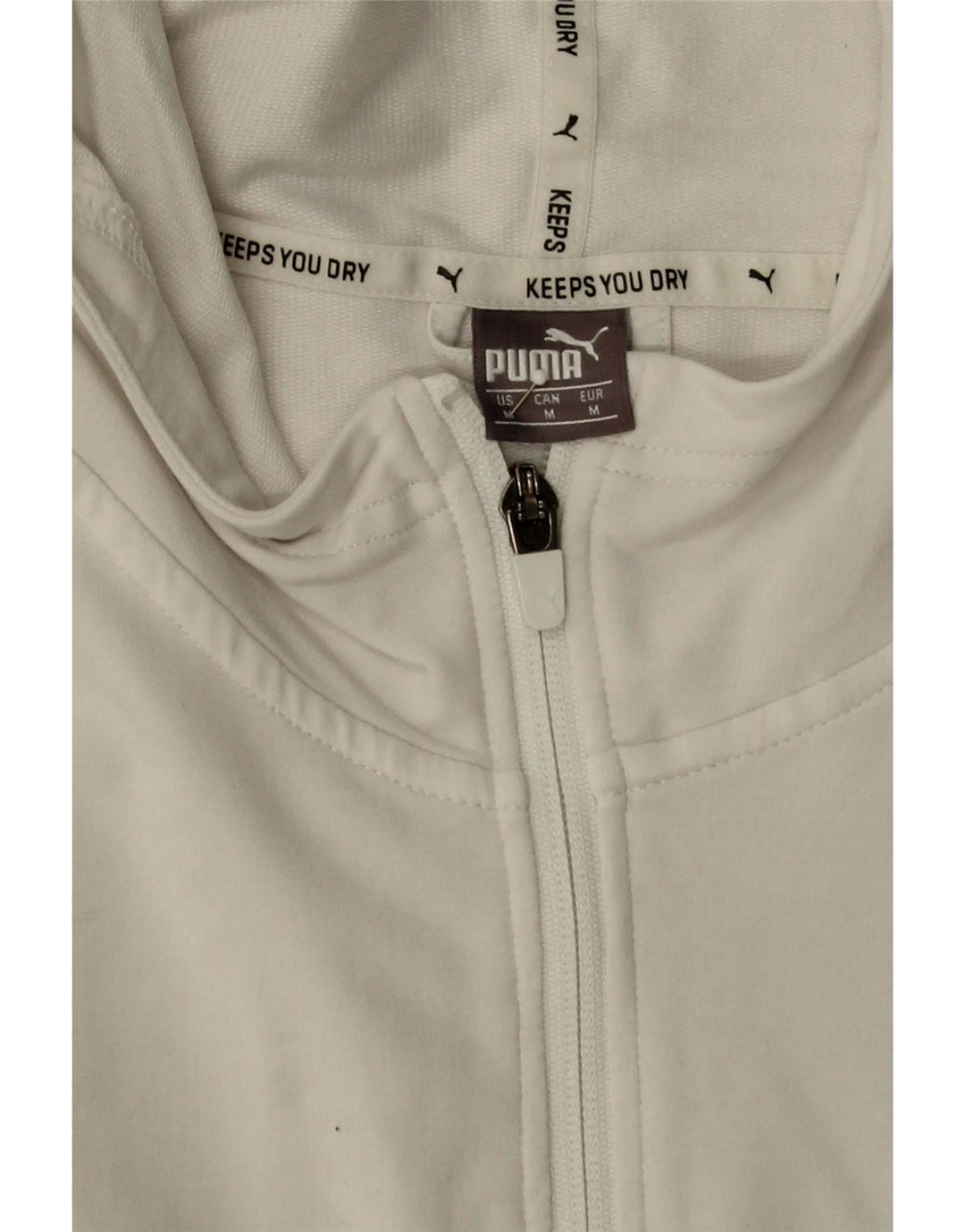 PUMA Womens Graphic Zip Hoodie Sweater UK 14 Medium White Colourblock Vintage Puma and Second-Hand Puma from Messina Hembry 