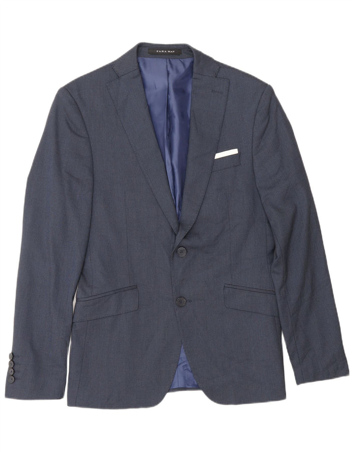 Giacca blazer a 2 bottoni da uomo Zara EU 46 piccola in viscosa blu navy