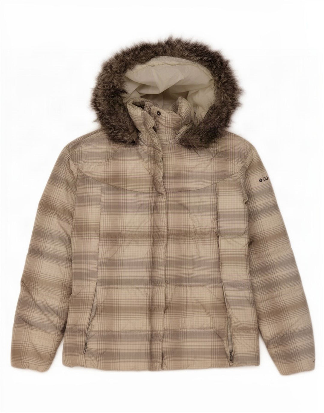 Giacca imbottita con cappuccio da donna Columbia UK 18 XL Poliestere a quadri grigio